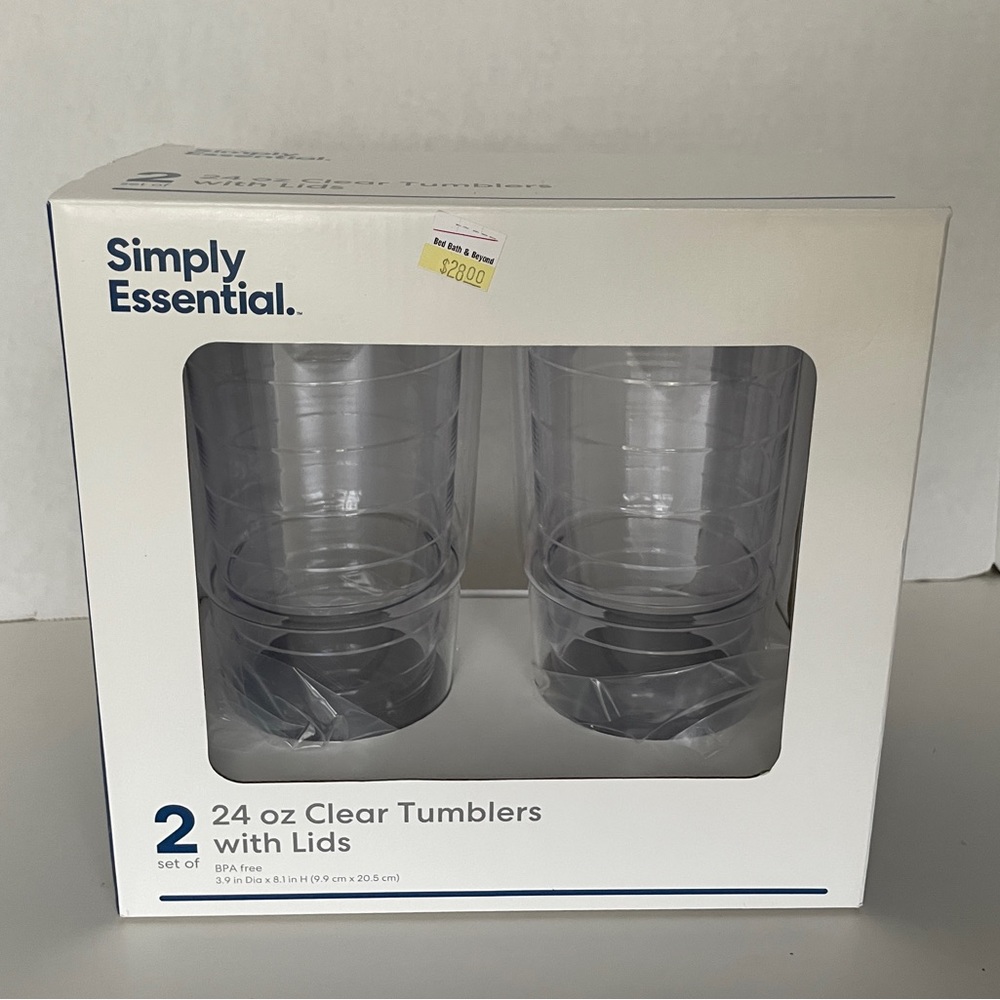 Set of 2 Simply Essential 24oz Clear Tumblers with Lids